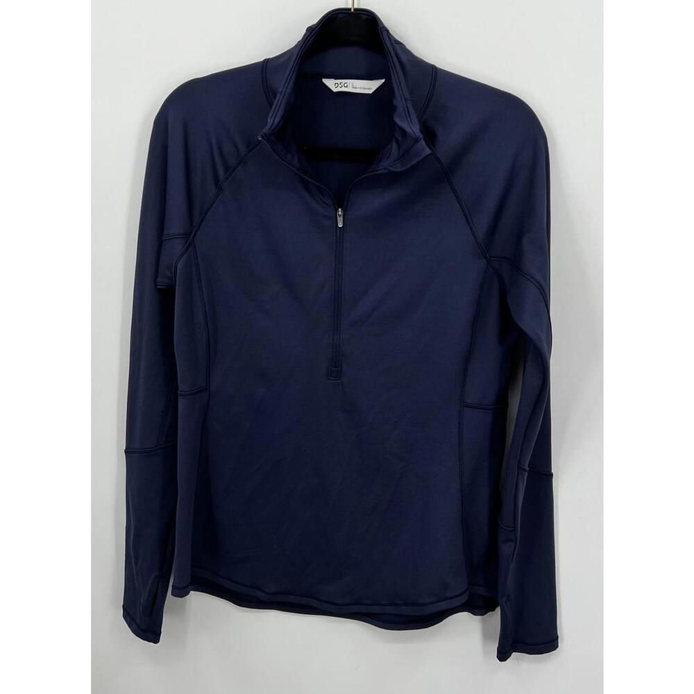 Navy Half-Zip Pullover Long Sleeve Shirt Large Polyester Spandex‎ DSG